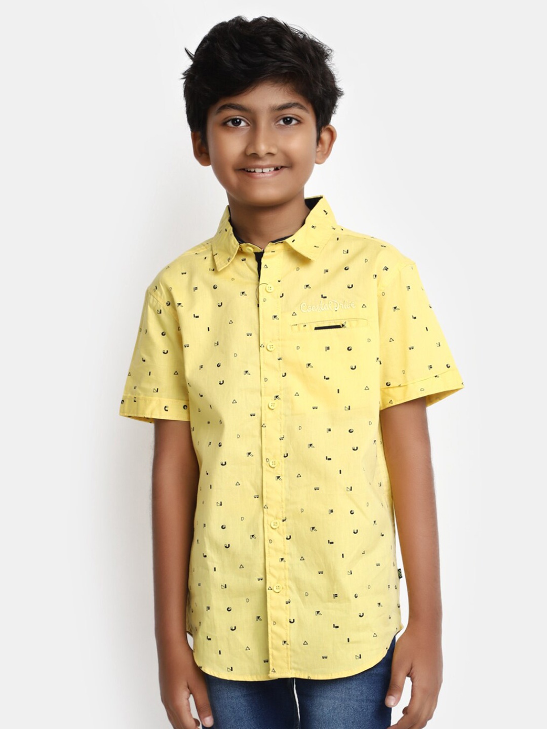 

V-Mart Boys Conversational Printed Cotton Casual Shirt, Yellow