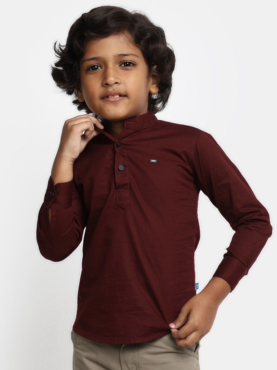 

V-Mart Boys Band Collar Opaque Cotton Casual Shirt, Maroon