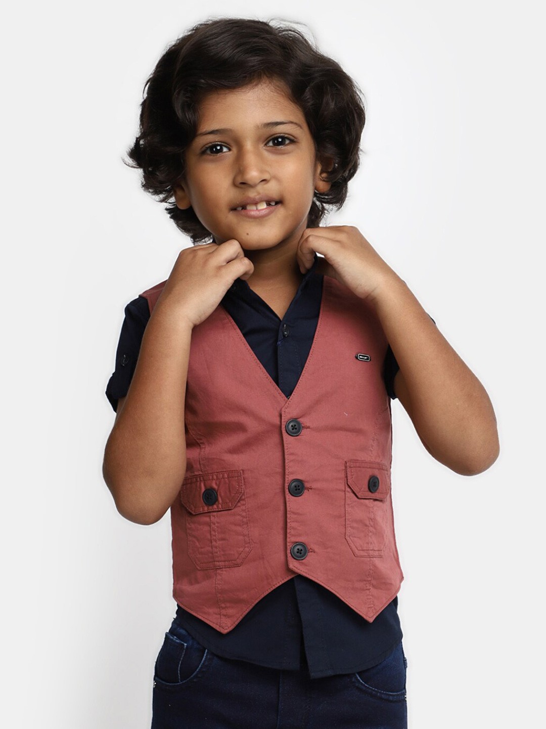 

V-Mart Boys Roll UP Sleeves Opaque Cotton Casual Shirt, Blue