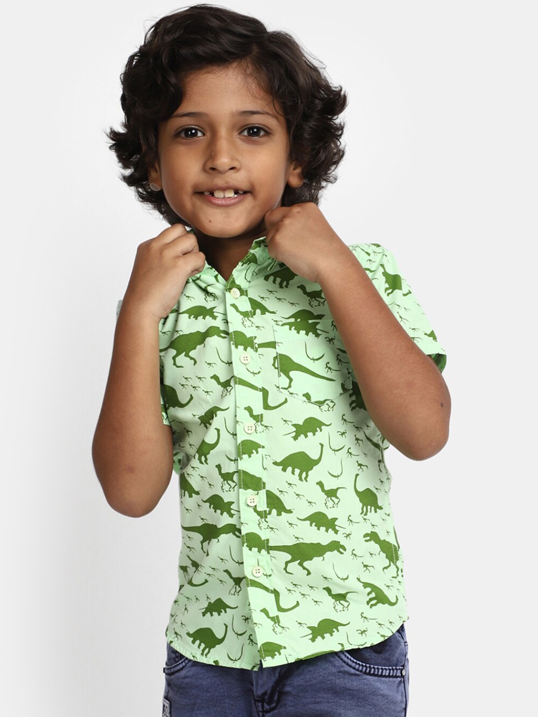 

V-Mart Boys Opaque Printed Casual Shirt, Green