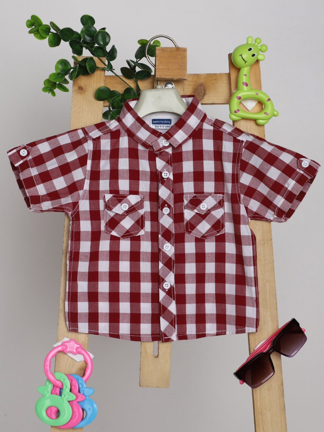 

V-Mart Infants Gingham Checked Cotton Casual Shirt, Maroon