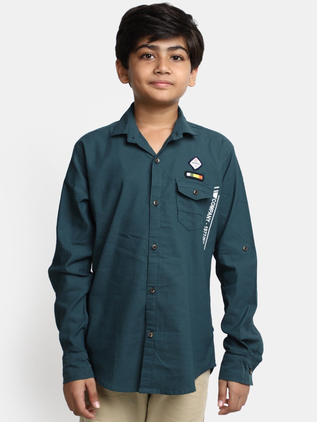 

V-Mart Boys Opaque Striped Casual Shirt, Green