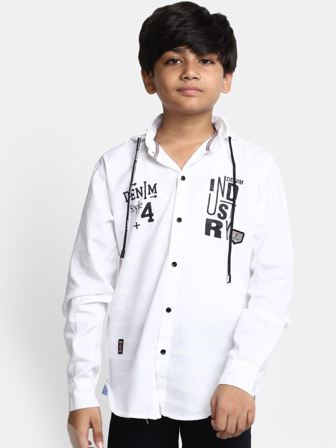 

V-Mart Boys Typography Printed Hooded Cotton Casual Shirt, White