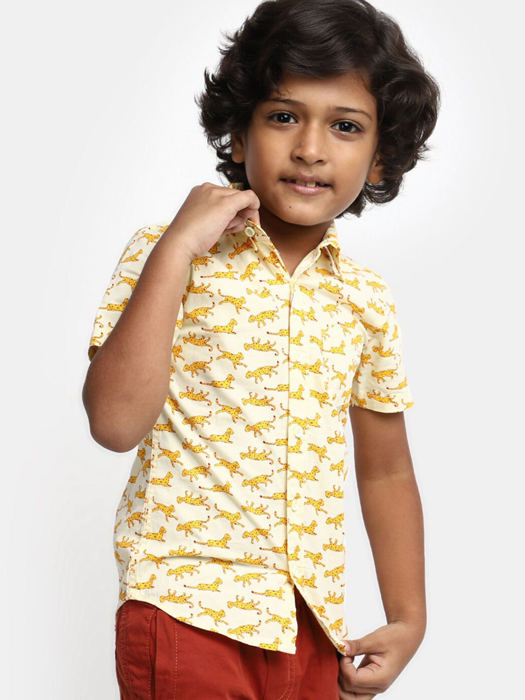 

V-Mart Boys Conversational Printed Cotton Casual Shirt, Yellow