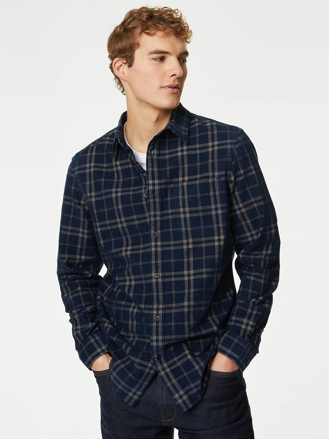 

Marks & Spencer Checked Casual Pure Cotton Shirt, Navy blue
