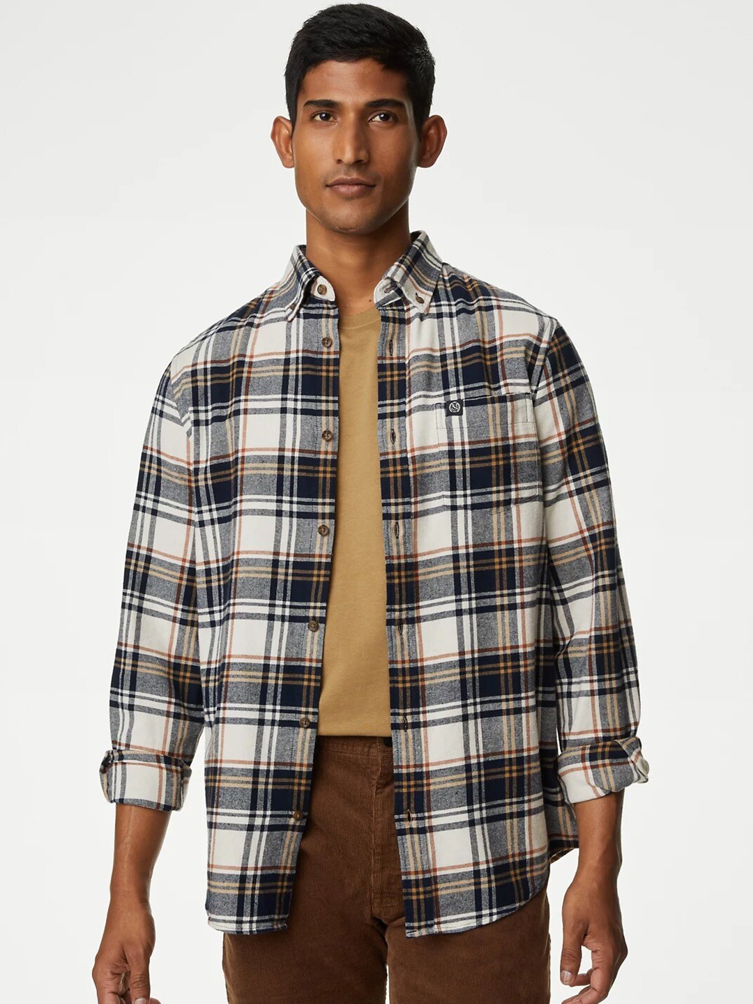 

Marks & Spencer Tartan Checked Casual Pure Cotton Shirt, Navy blue