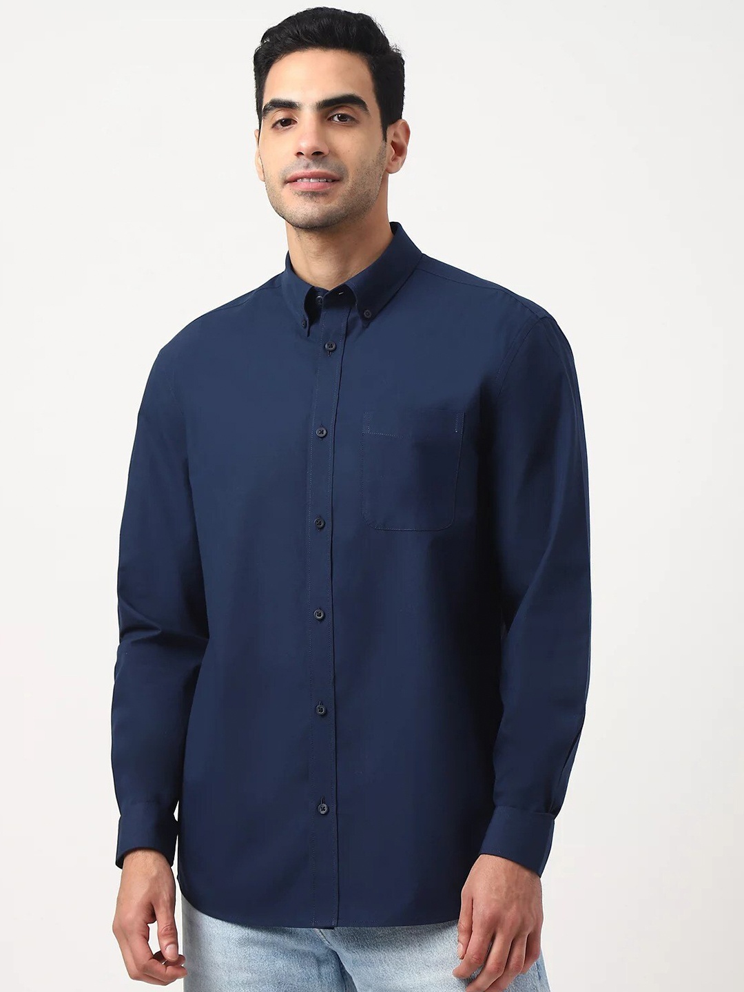 

Marks & Spencer Button-Down Collar Casual Pure Cotton Shirt, Navy blue