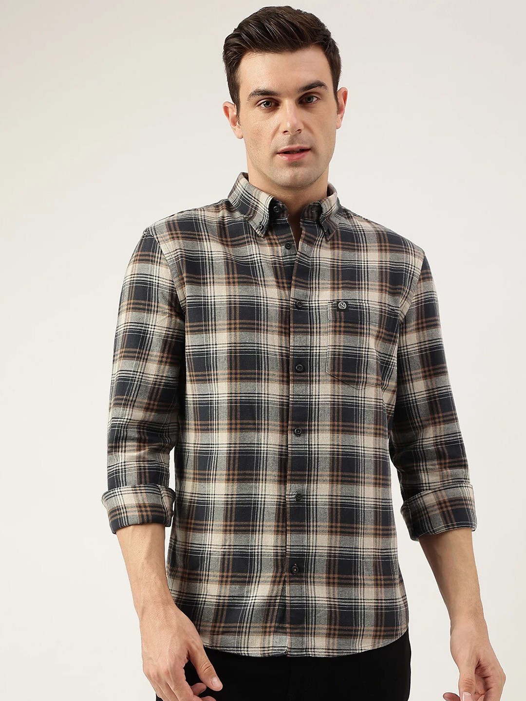 

Marks & Spencer Tartan Checked Button-Down Collar Casual Pure Cotton Shirt, Black