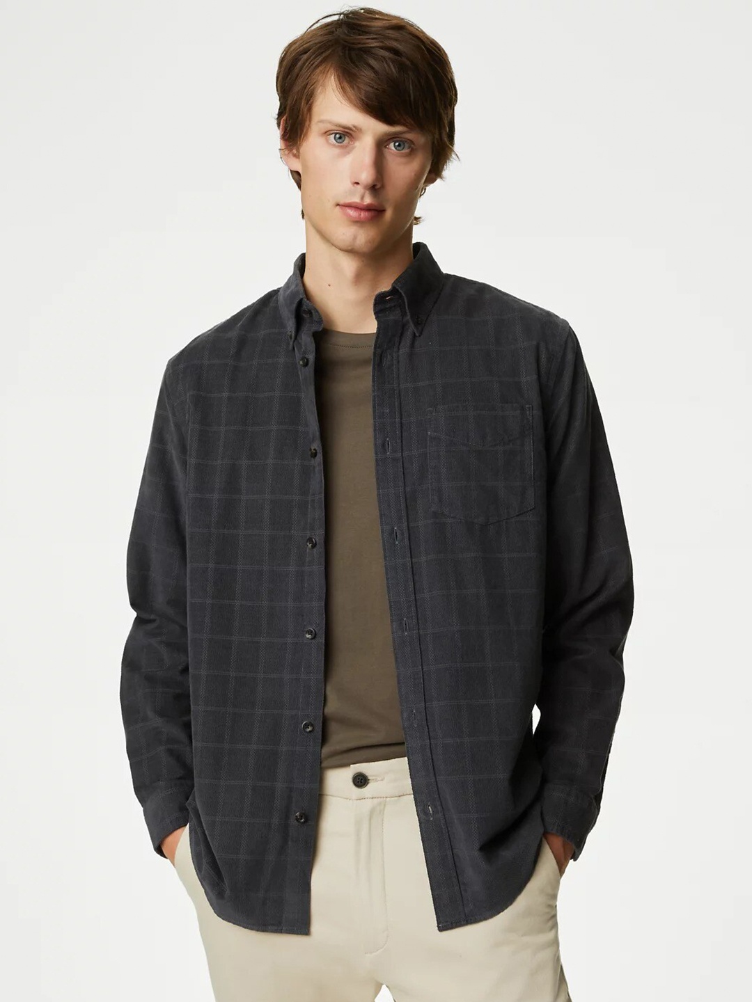 

Marks & Spencer Windowpane Checked Casual Shirt, Black