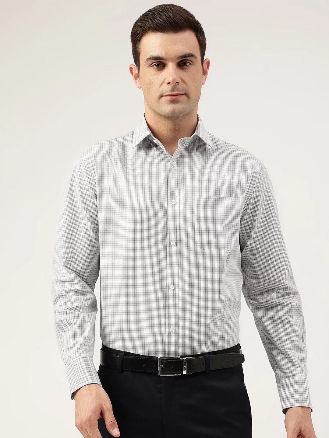 

Marks & Spencer Micro Checked Spread Collar Formal Shirt, Grey