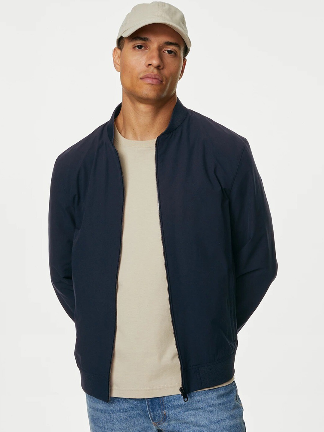 

Marks & Spencer Mandarin Collar Bomber Jacket, Navy blue