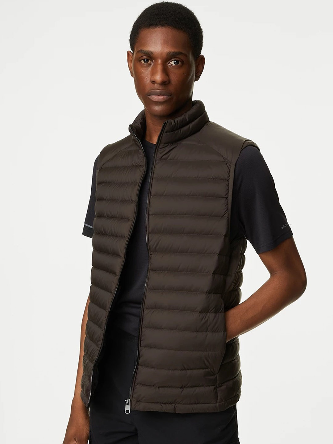 

Marks & Spencer Stand Collar Sleeveless Puffer Jacket, Brown