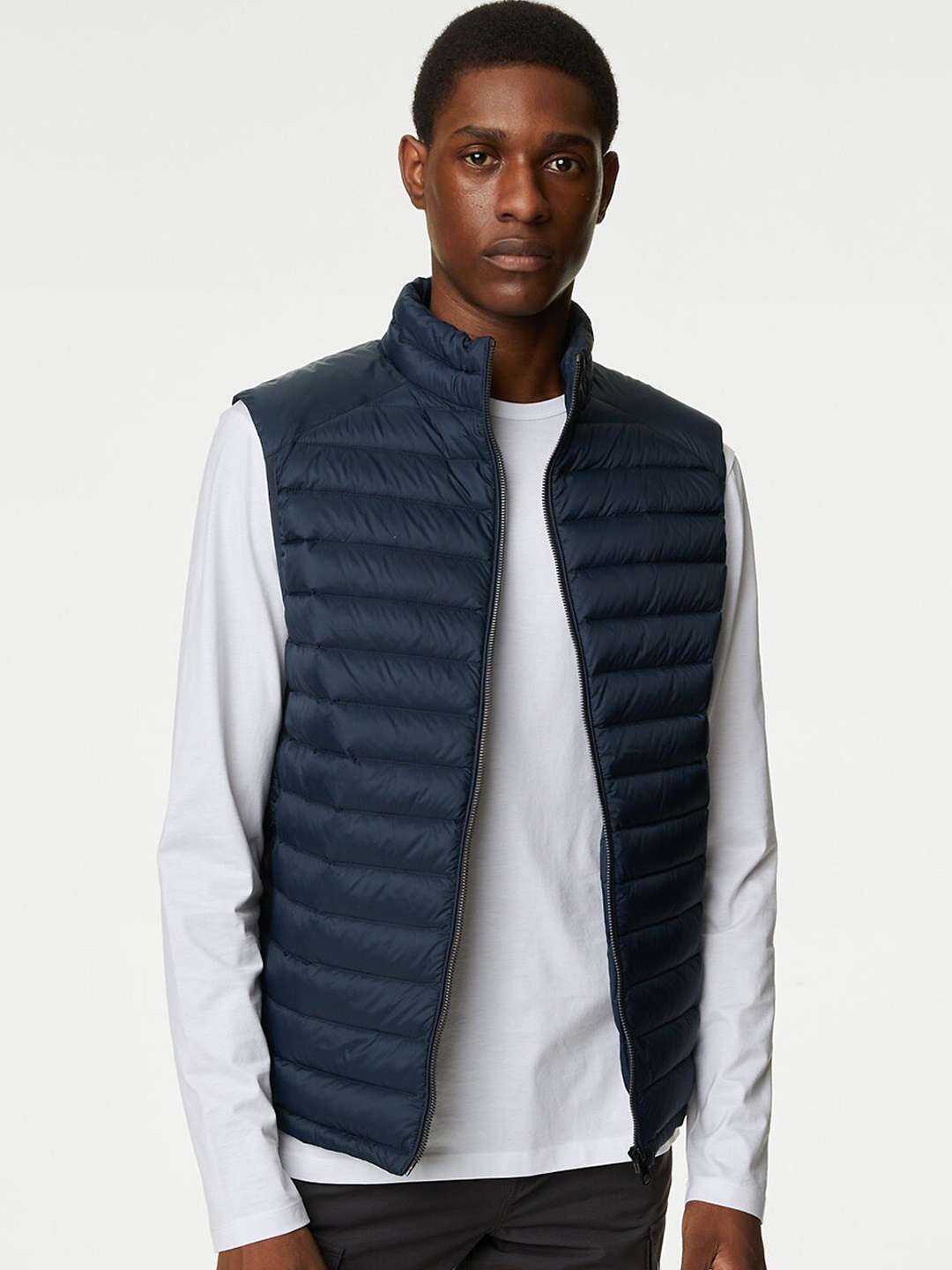 

Marks & Spencer Stand Collar Sleeveless Puffer Jacket, Navy blue