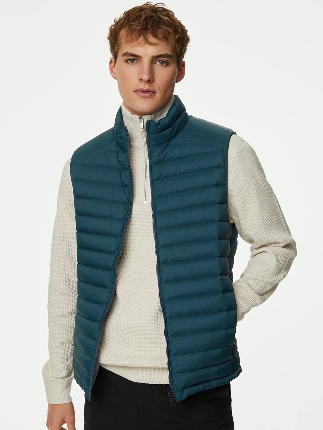 

Marks & Spencer Mock Collar Sleeveless Puffer Jacket, Teal