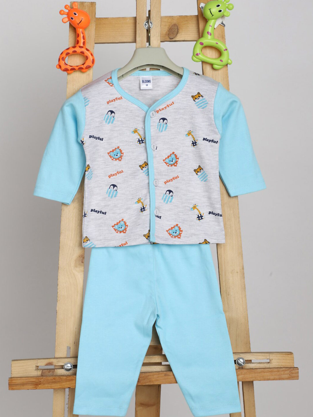 

V-Mart Unisex Kids Printed Pure Cotton Top with Trousers, Blue