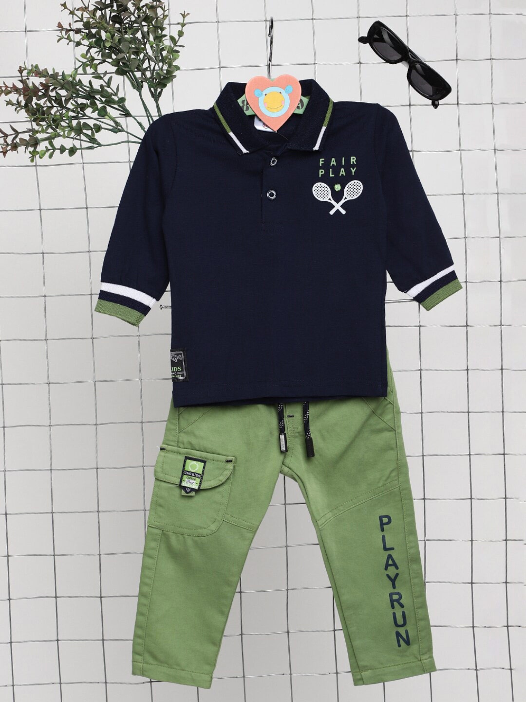 

V-Mart Kids Polo Collar Pure Cotton T-shirt With Trousers, Navy blue