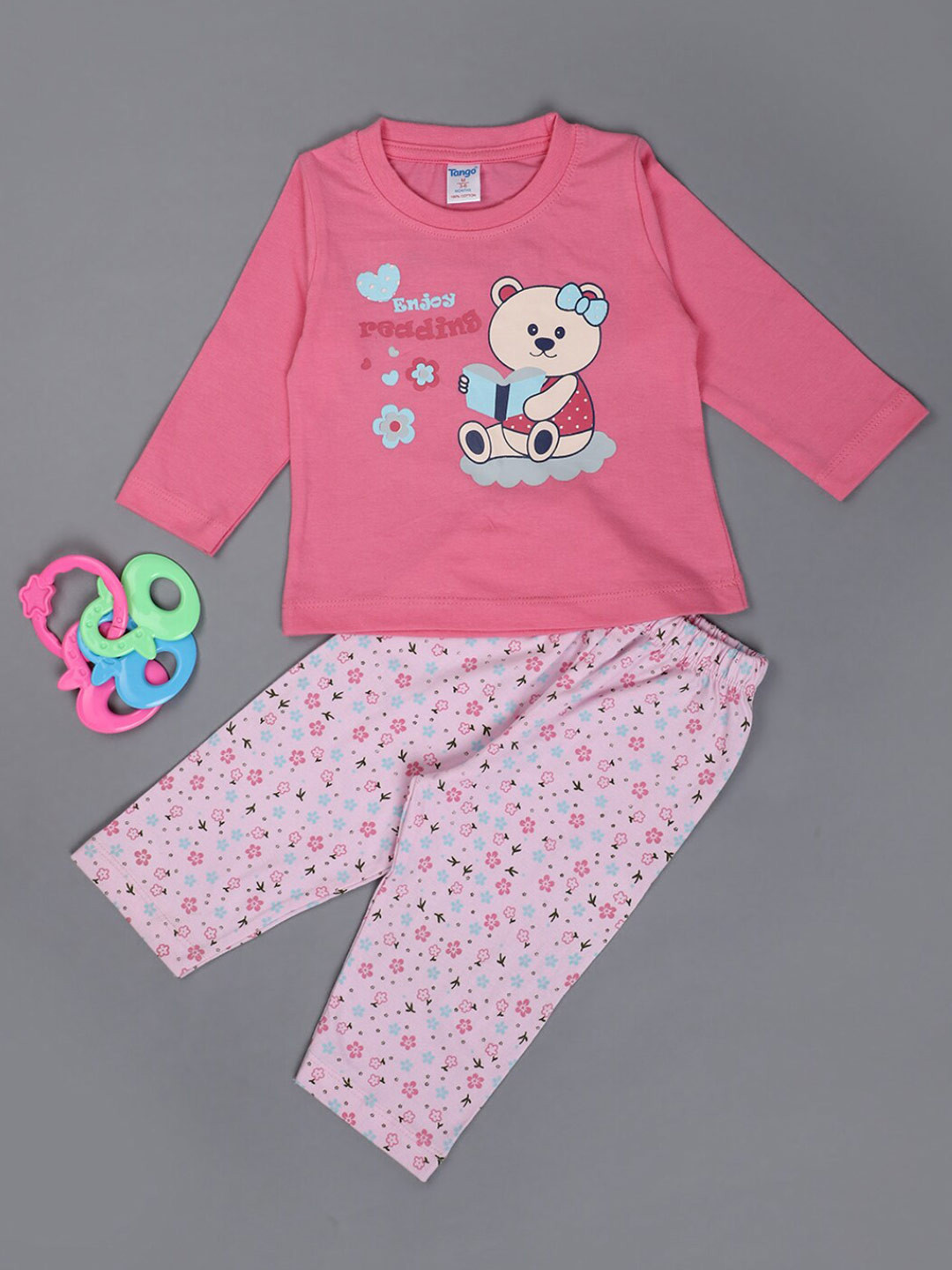 

V-Mart Infants Kids Conversational Printed Pure Cotton T-shirt With Leggings, Pink