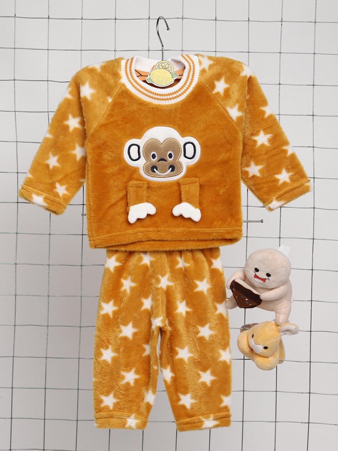 

V-Mart Kids Printed Applique Pure Cotton T-shirt With Pyjamas, Gold