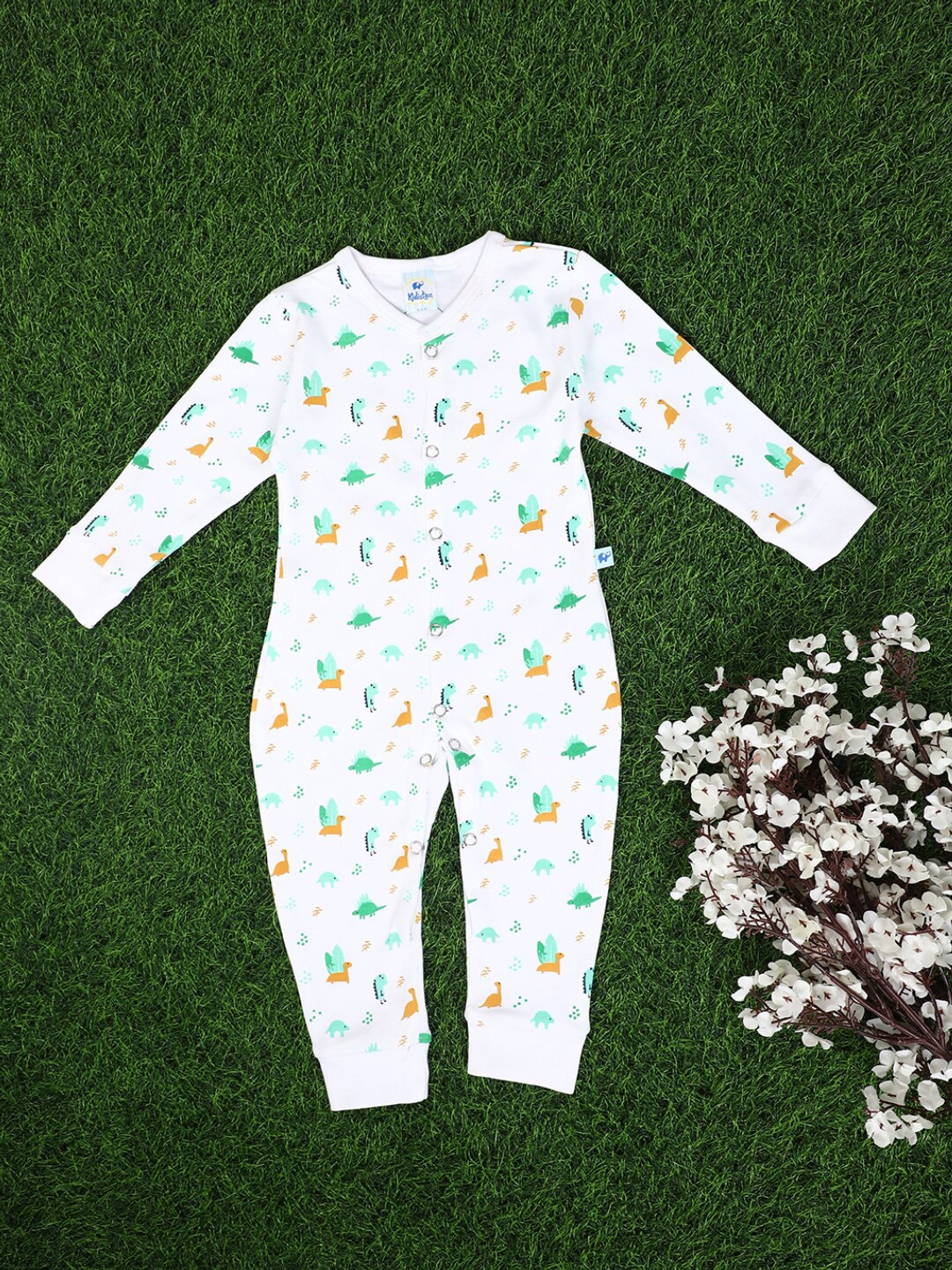 

V-Mart Infant Kids Printed Interlock Front Open Cotton Rompers, White