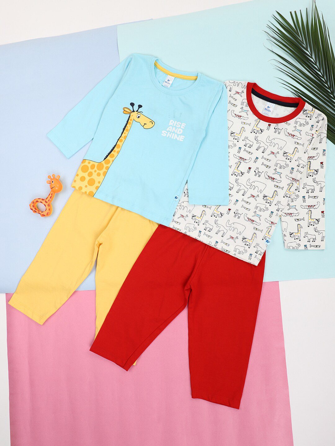 

V-Mart Infants Pack Of 2 Printed Pure Cotton T-shirt with Pyjamas, Blue