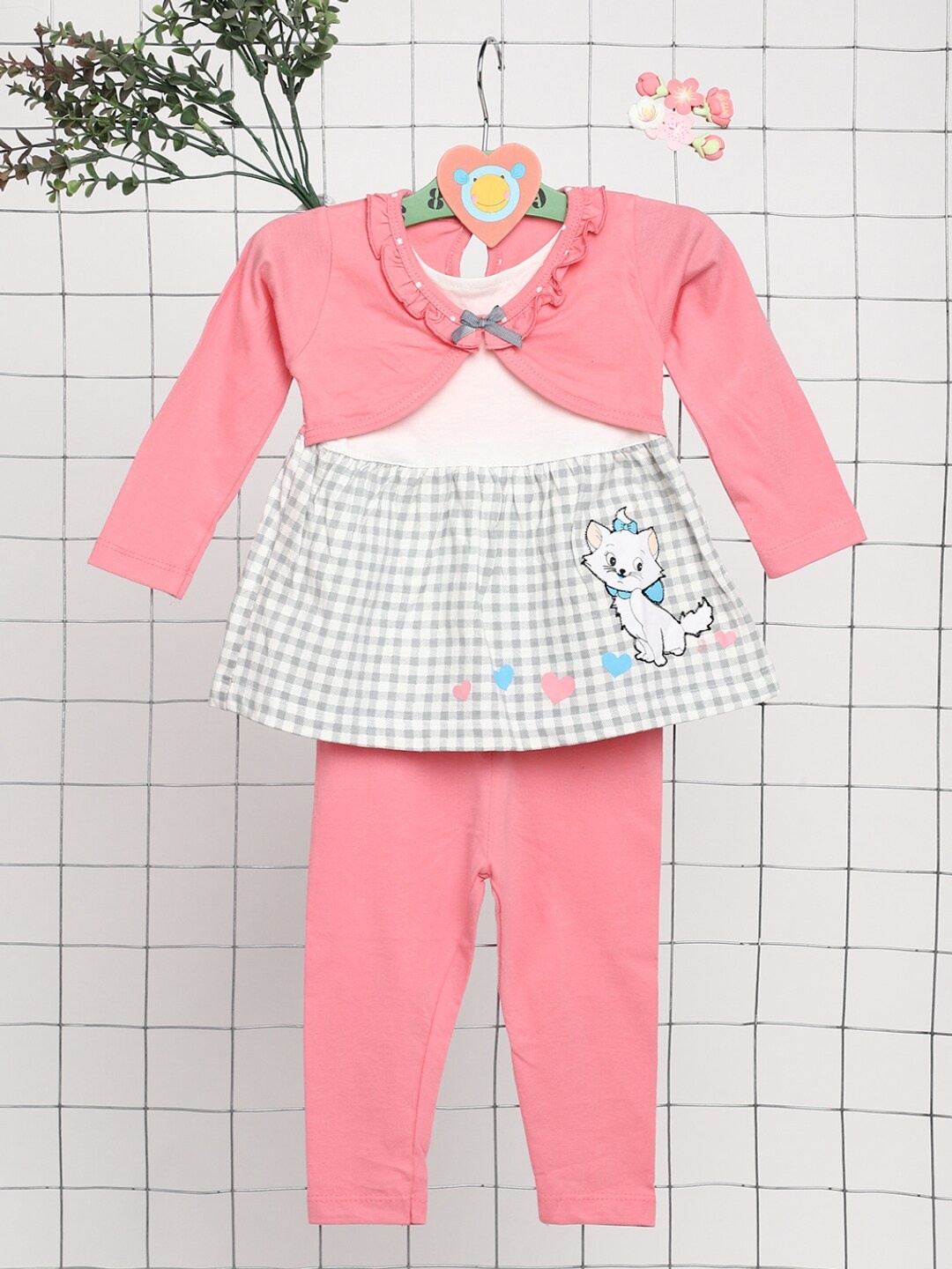 

V-Mart Infants Kids Checked Top With Leggings, Pink
