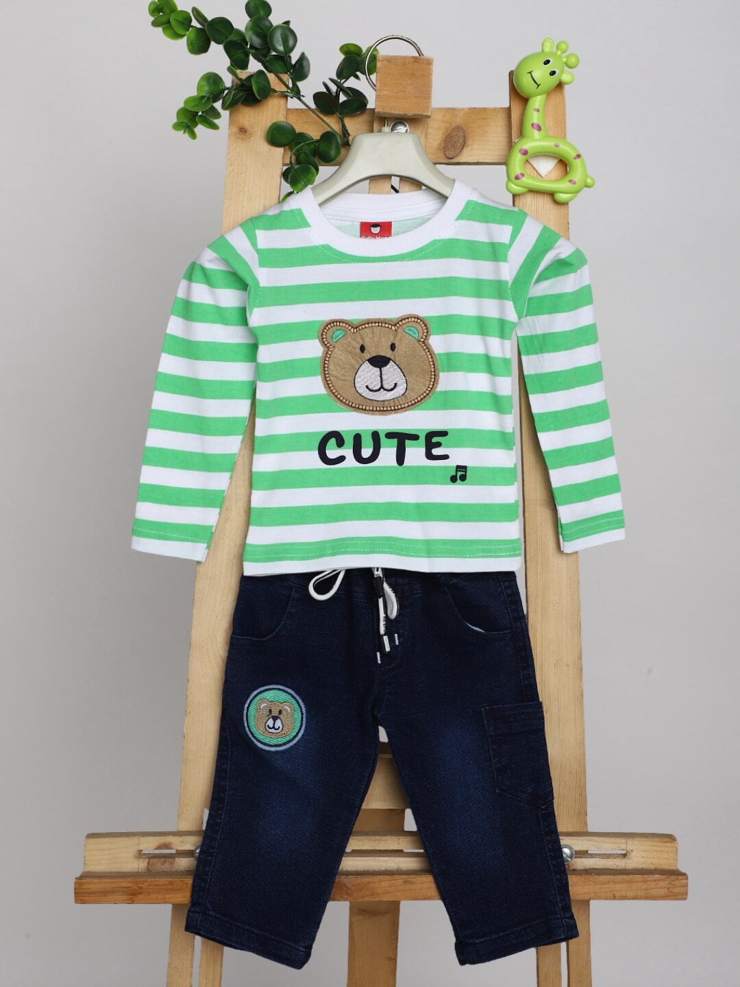 

V-Mart Infant Striped Pure Cotton T-shirt with Trousers, White