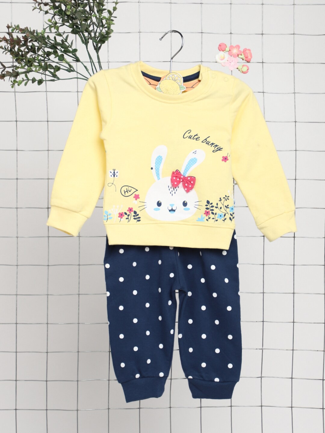 

V-Mart Infant Girls Printed Sweatshirt With Pyjamas, Yellow