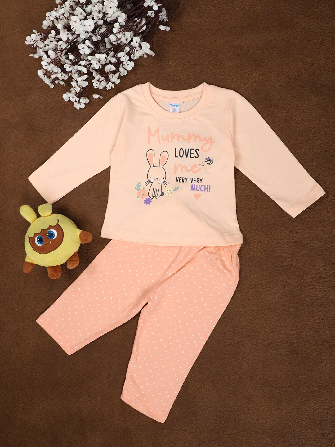 

V-Mart Infants Printed Pure Cotton T-shirt with Leggings, Peach