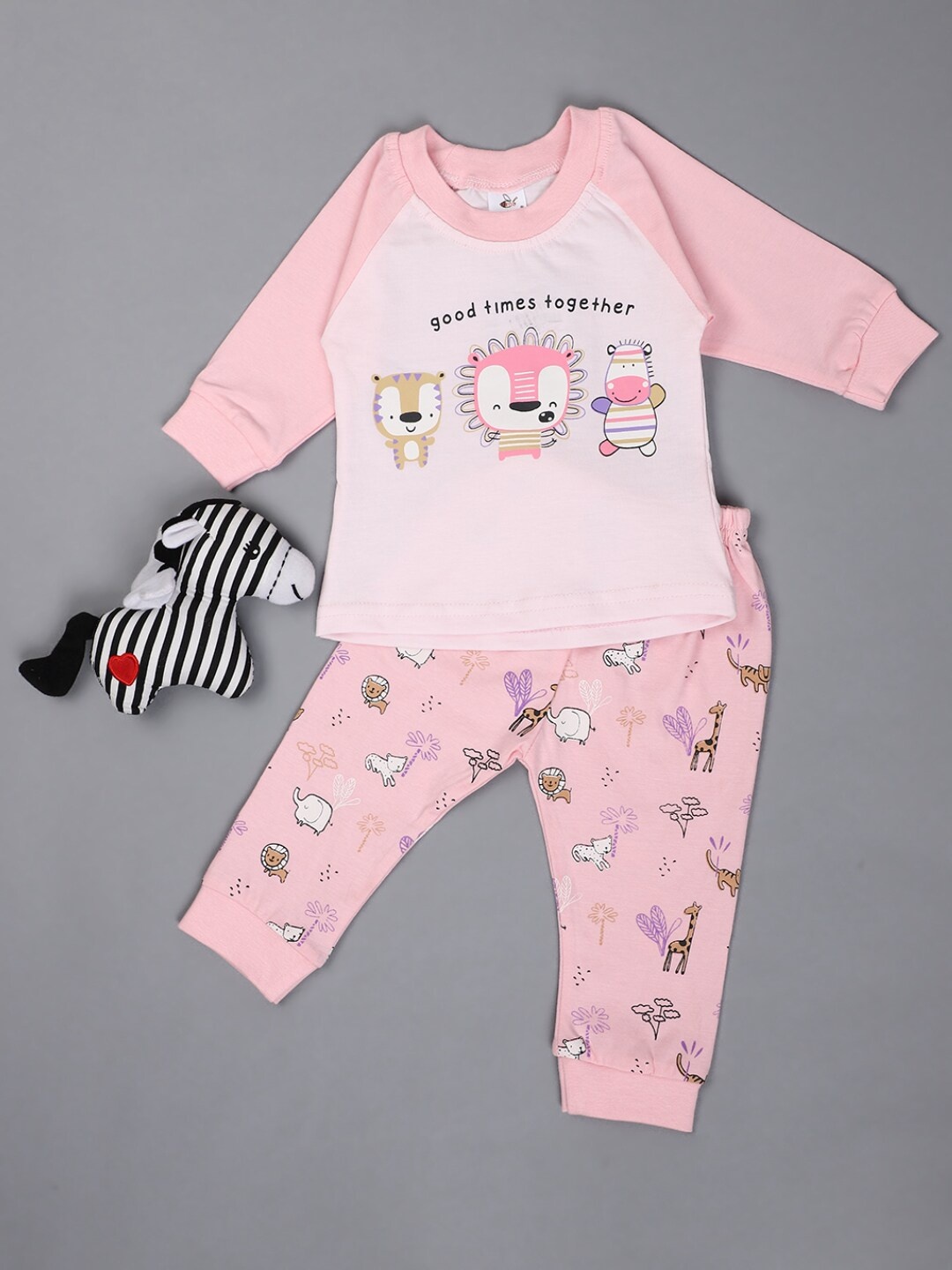 

V-Mart Infants Printed Pure Cotton T-shirt with Trouser, Pink