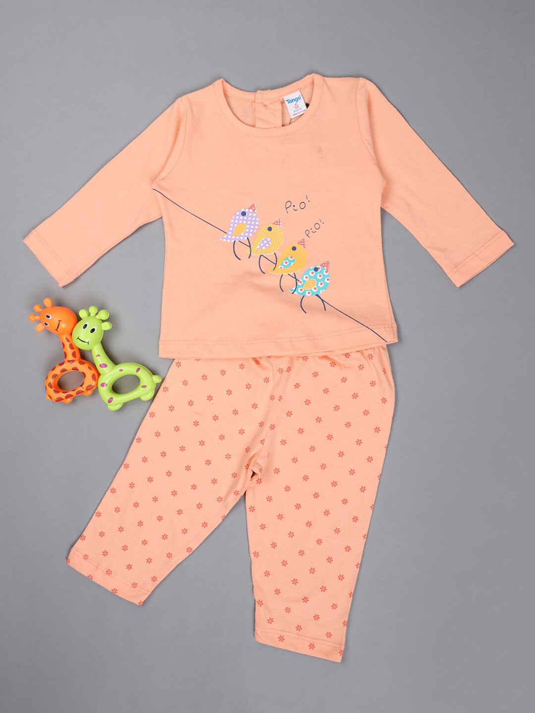 

V-Mart Infants Girls Conversational Printed Round Neck Pure Cotton T-Shirt & Leggings, Orange