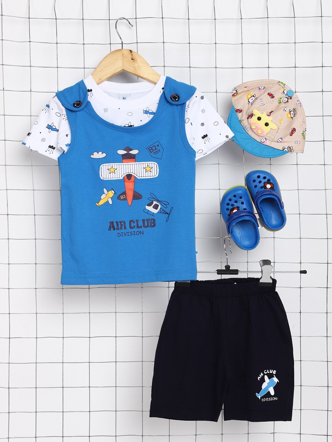 

V-Mart Unisex Kids Graphic Printed Pure Cotton T-shirt with Shorts, Blue
