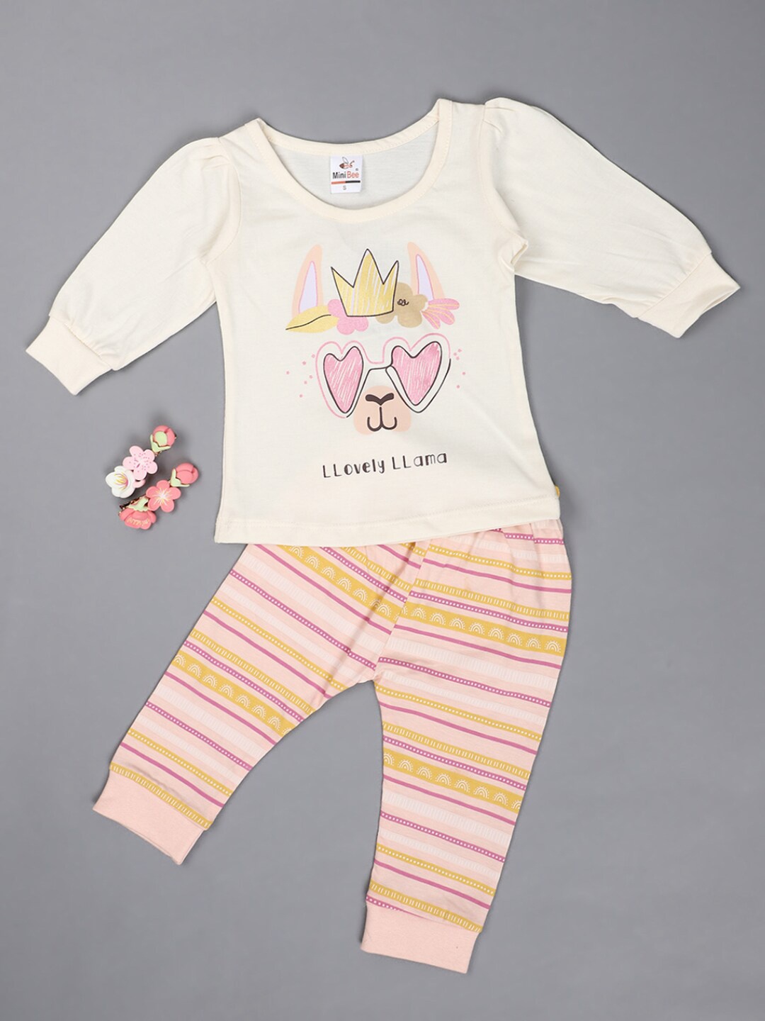 

V-Mart Infant Girls Printed Pure Cotton Top With Leggings, Yellow