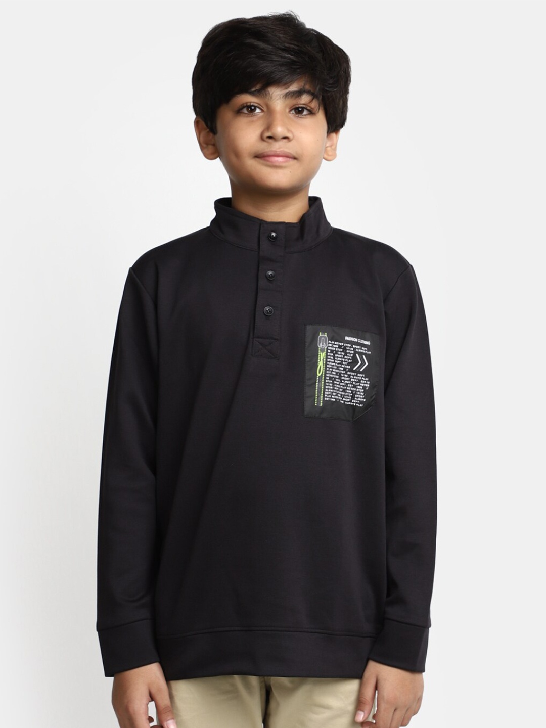 

V-Mart Boys High Neck Cotton T-shirt, Black