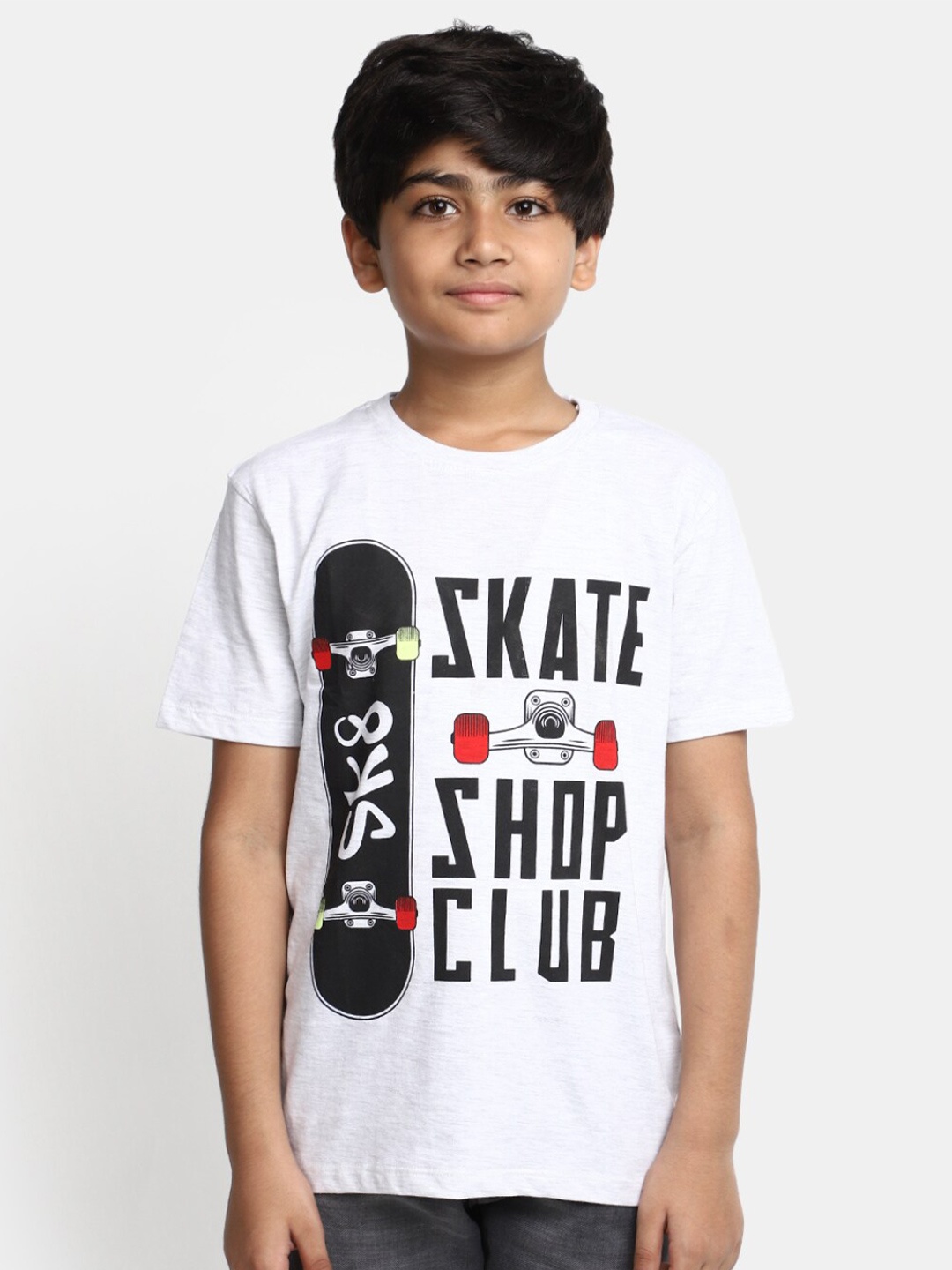 

V-Mart Boys Typography Printed Round Neck Cotton Regular T-shirt, White