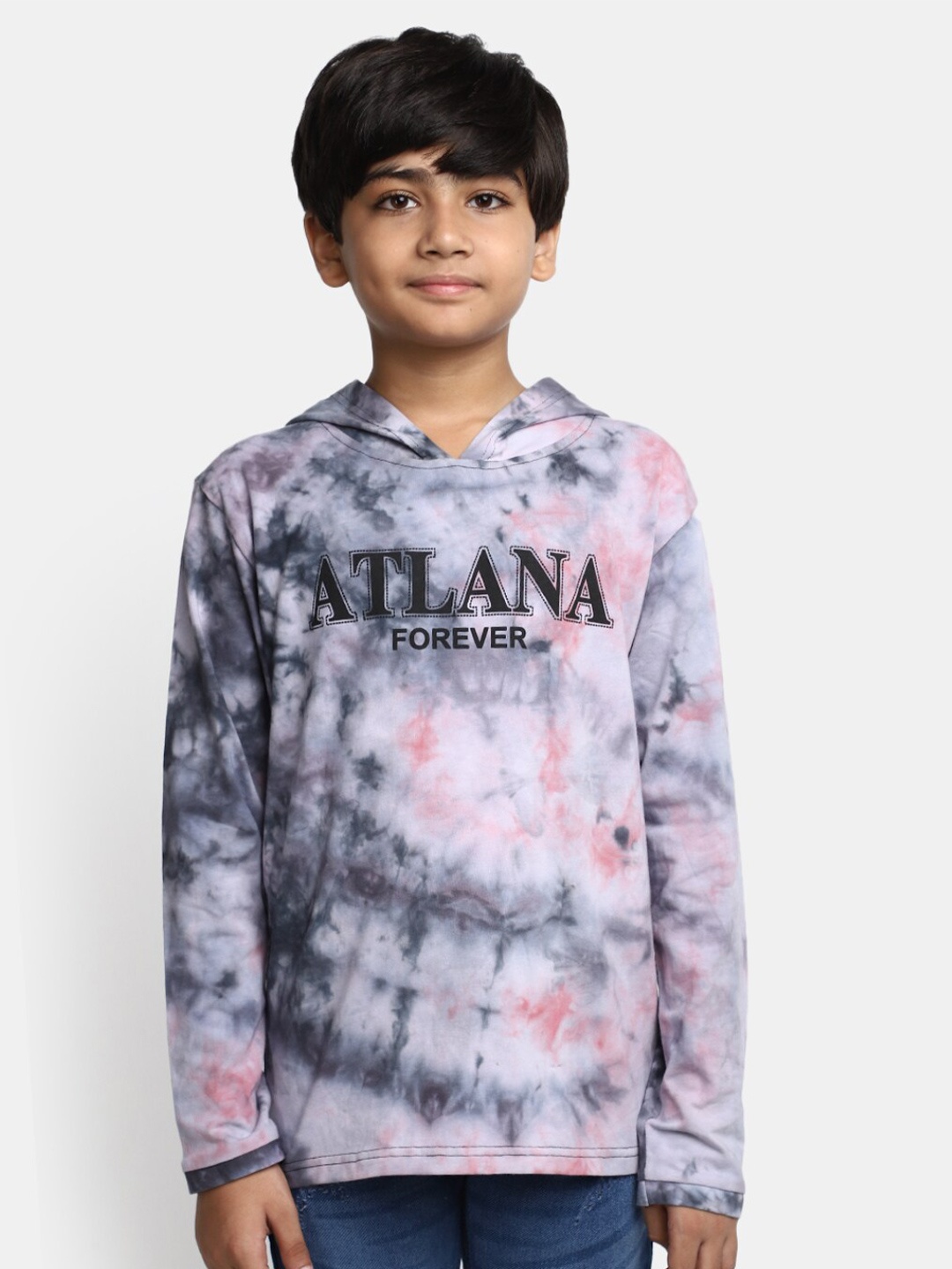 

V-Mart Boys Tie & Dye Dyed Hooded Cotton T-shirt, White