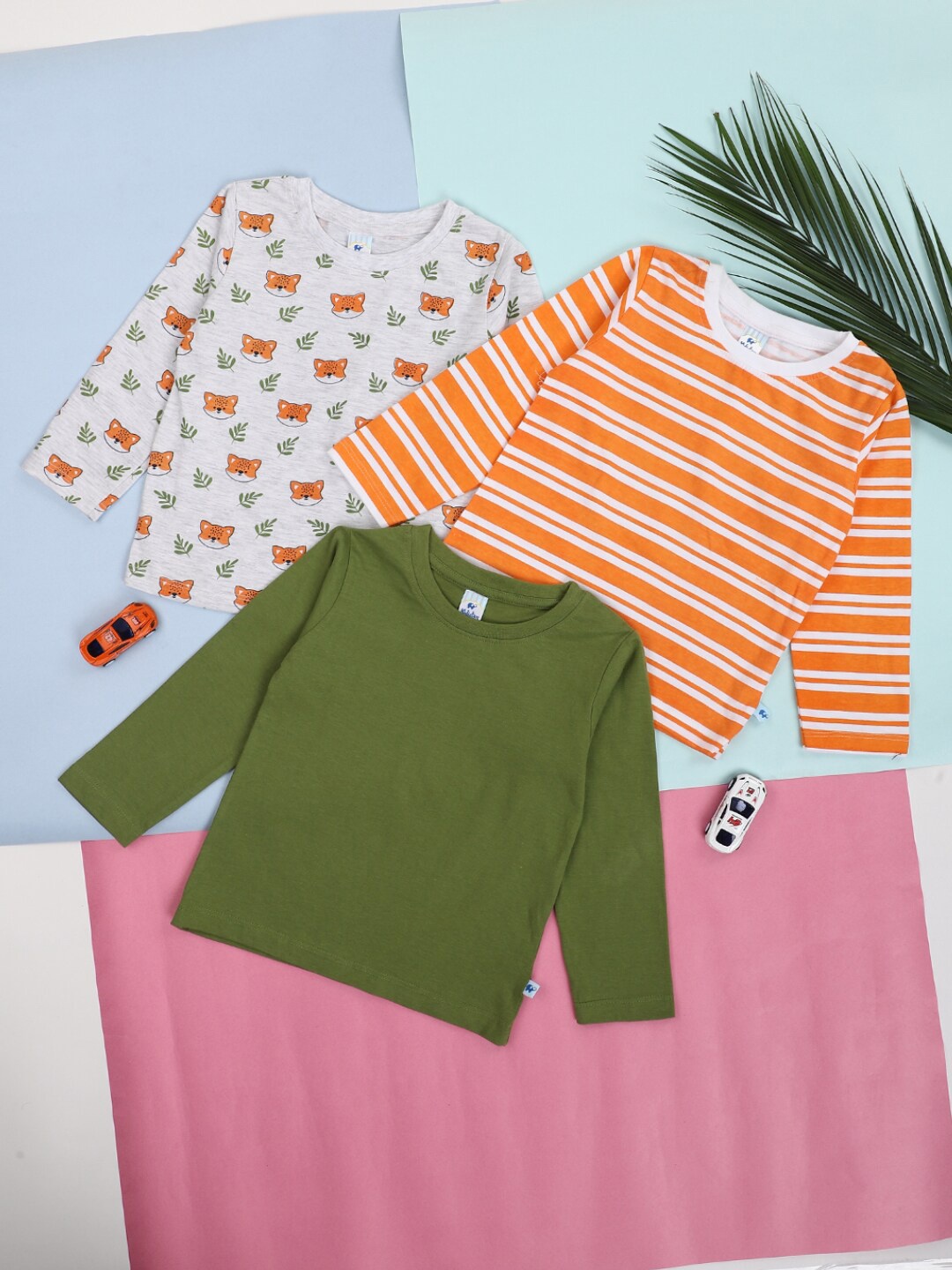 

V-Mart Infants Kids Pack Of 3 Striped Cotton T-shirt, Green