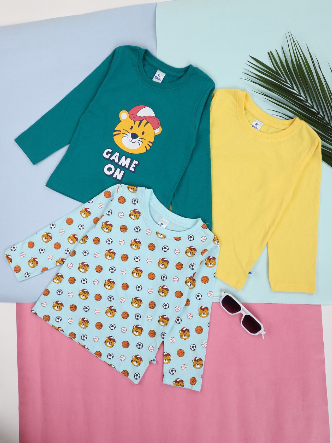 

V-Mart Kids Pack Of 3 Printed Round neck Cotton Regular T-shirts, Yellow