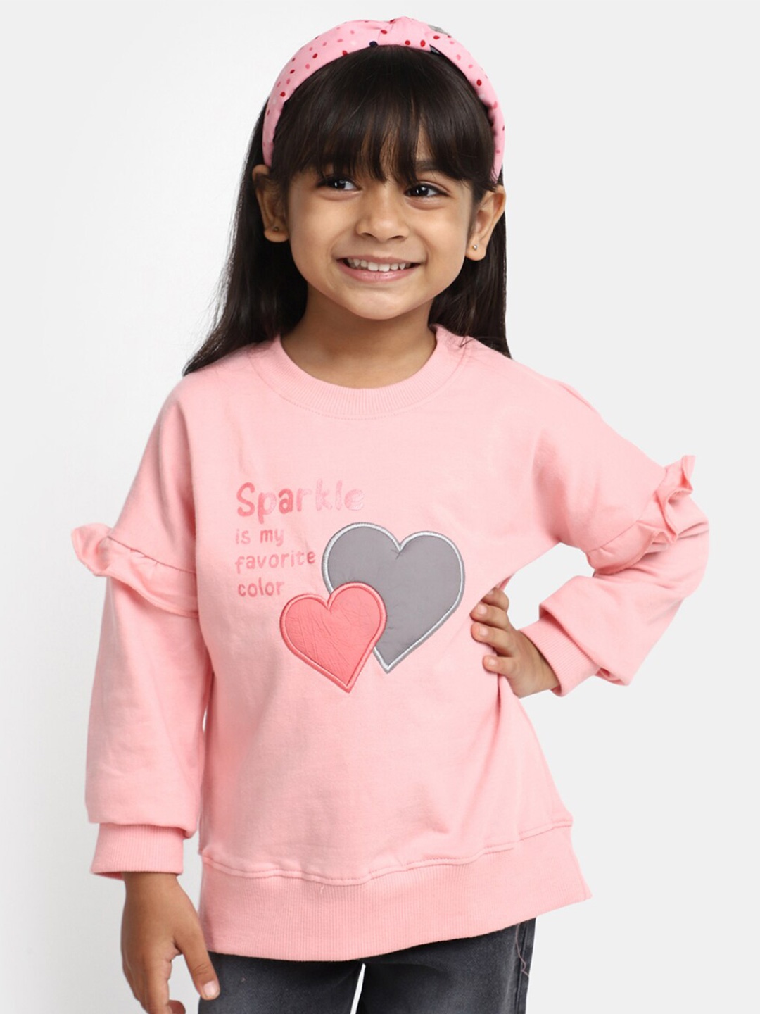 

V-Mart Girls Typography Printed Cotton T-shirt, Pink