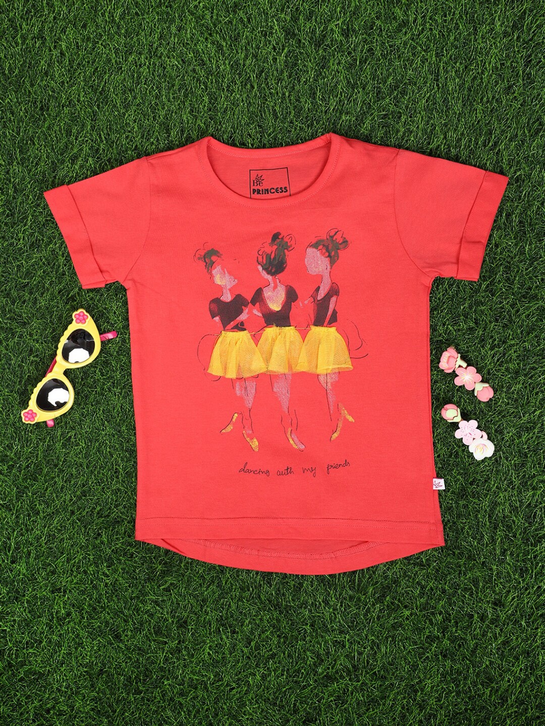 

V-Mart Girls Graphic Printed Cotton T-shirt, Orange