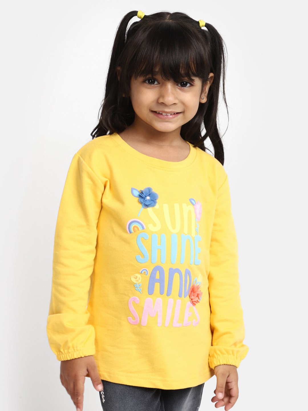 

V-Mart Girls Typography Printed Cotton T-Shirt, Yellow