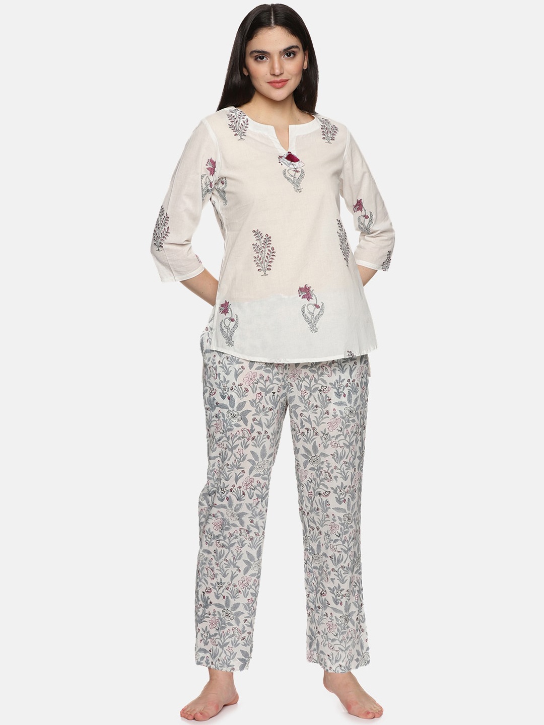

JAIPURIBANNO Floral Printed Pure Cotton Night Suit, Purple