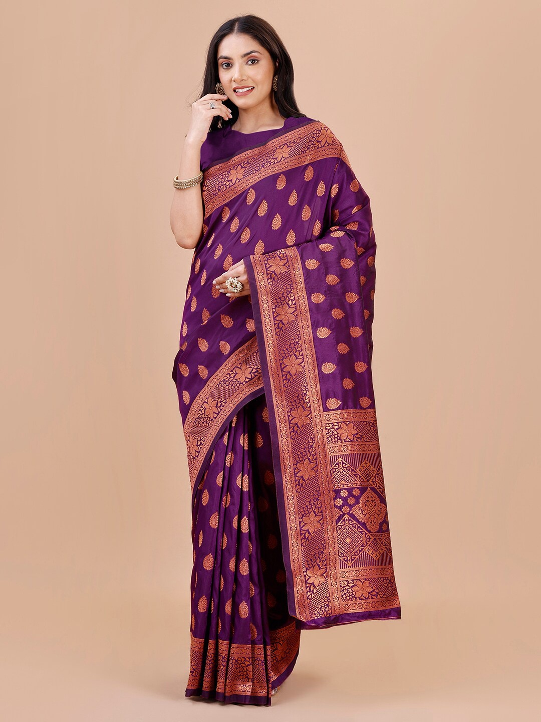 

MAGMINA Ethnic Motifs Zari Kanjeevaram Saree, Purple