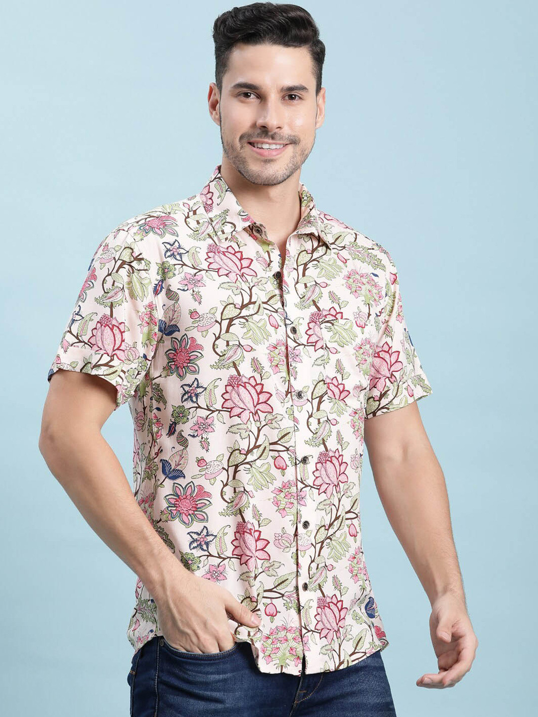 

Kannan Floral Printed Cotton Casual Shirt, White