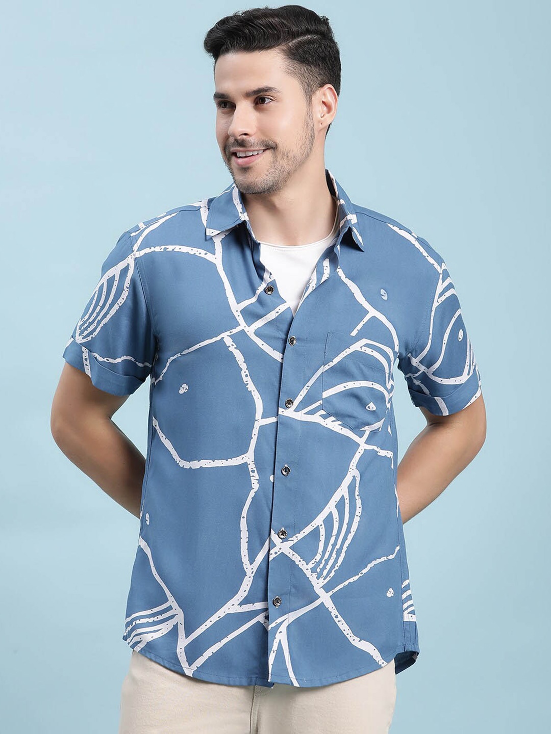 

Kannan Abstract Printed Cotton Casual Shirt, Blue