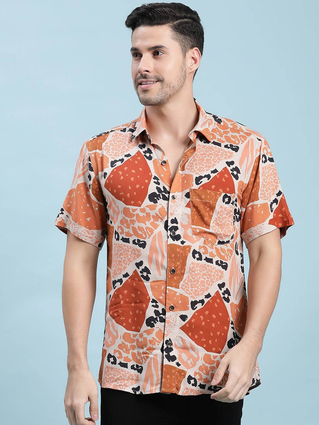 

Kannan Conversational Printed Spread Collar Cotton Casual Shirt, Off white