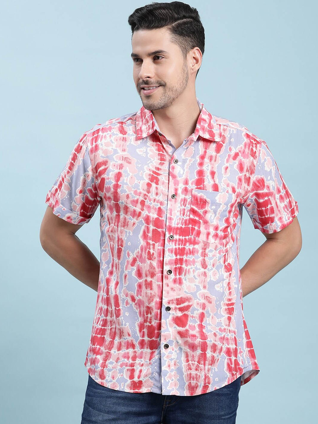 

Kannan Abstract Printed Spread Collar Cotton Casual Shirt, Lavender