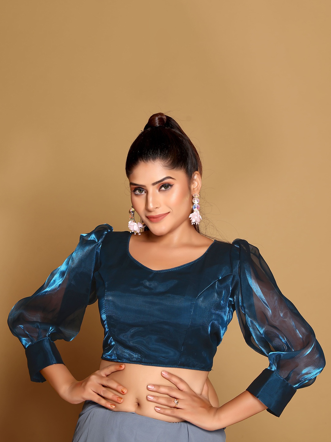 

SCUBE DESIGNS Sweetheart Neck Saree Blouse, Navy blue