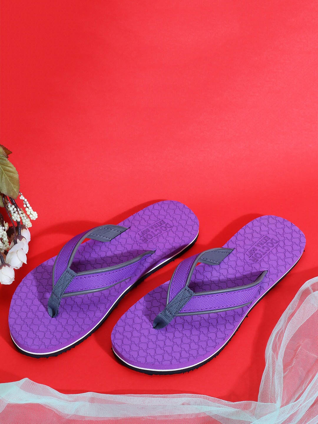 

DOCTOR EXTRA SOFT Women Textured Bounce Back Technology Non-Slip Thong Flip-Flops, Purple