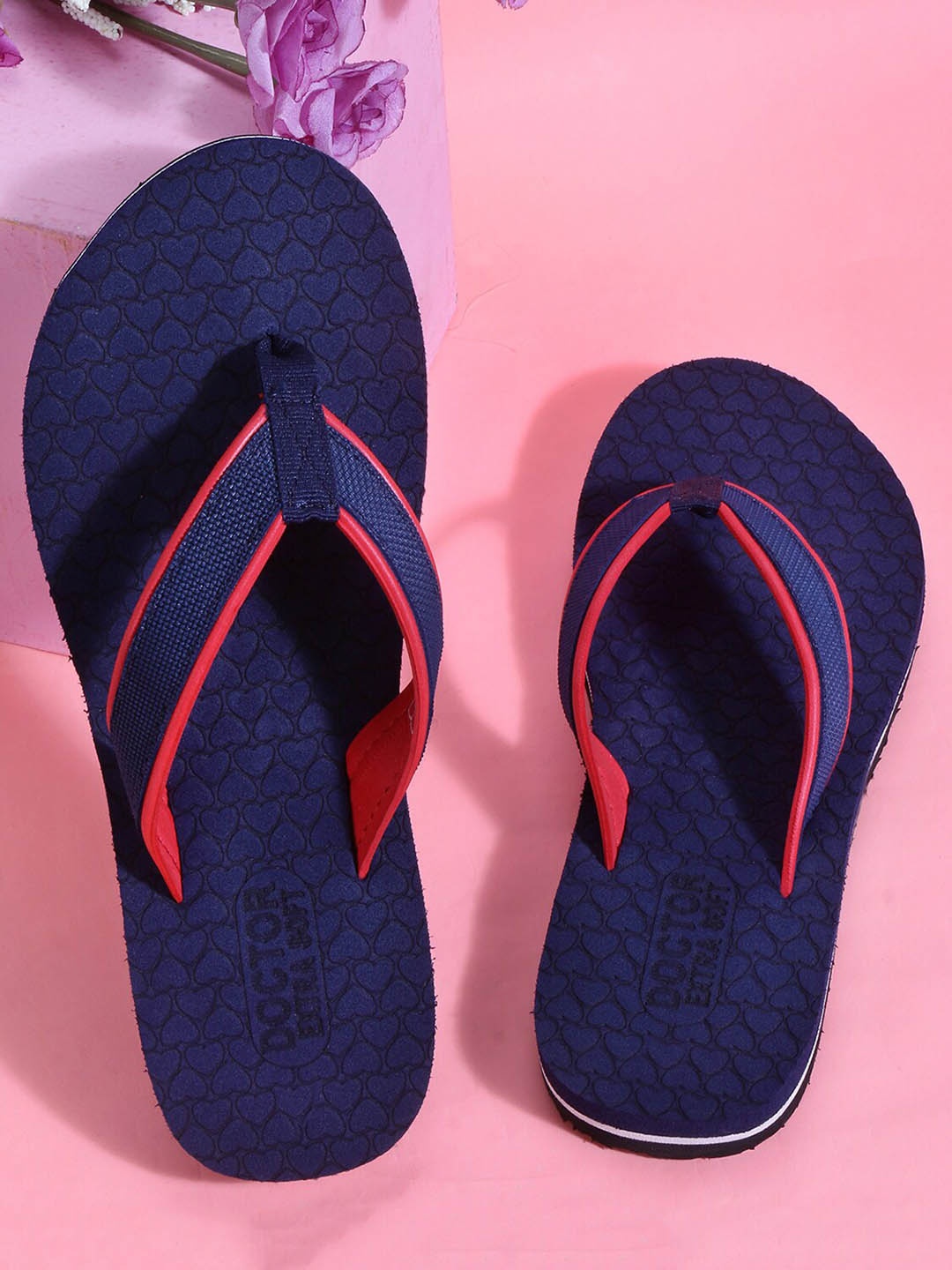 

DOCTOR EXTRA SOFT Women Orthopedic Printed Rubber Thong Flip-Flops, Navy blue