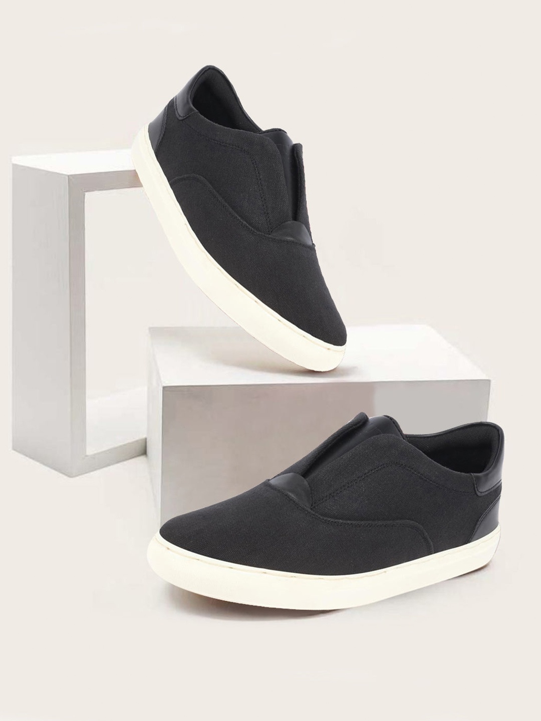 

FAUSTO Men Anti-Skid Lightweight Canvas Slip-On Sneakers, Black